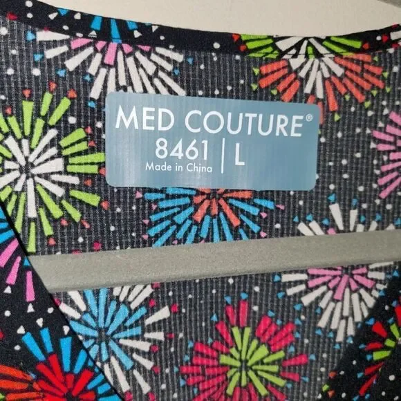 MED COUTURE BURST PRINT MULTICOLORED SCRUB TOP SIZE LARGE - Picture 6 of 6